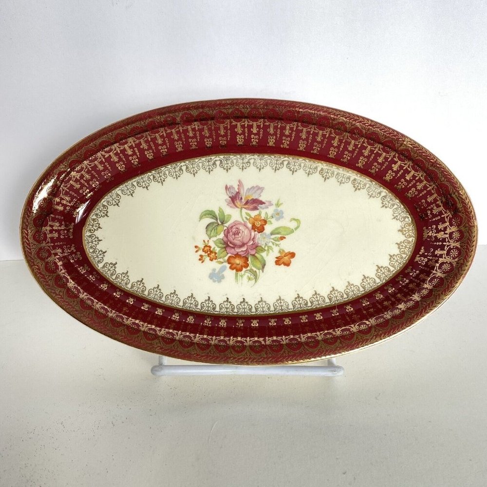 Steubenville Platter No1259 Vintage 22-Karat Gold 1930s Floral Design 9x7in US